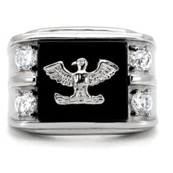 American Bald Eagle Ring  Silver  Black Size 12 13 Cubic Zirconia biker - Picture 2 of 12